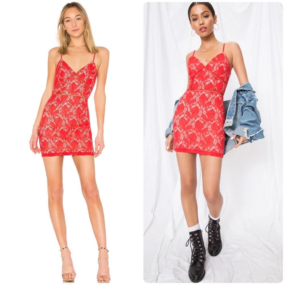 Super down Kenzie red lace mini dress size medium